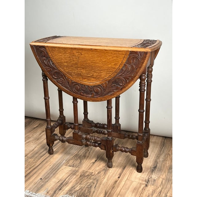 Antique English Oak Carved Gateleg Occasional Table C. Late 19th Century For Sale - Image 10 of 10