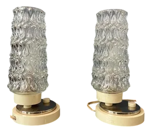 Mid-Century Clear Crystal Glass Bedside Table Lamps, Set of 2