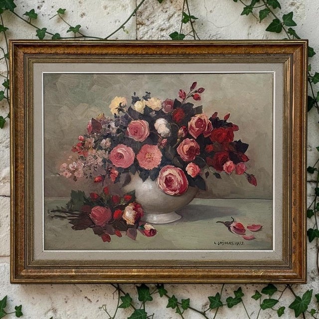 Traditional Dutch Still Life of Garden Roses in an Ironstone Tureen by L. Snijders, Dated 1973 For Sale - Image 3 of 17