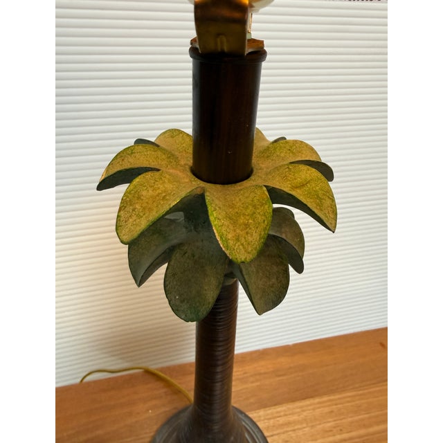 Coastal Tropical Palm Tree Table Lamp With Beaded Shade For Sale - Image 3 of 12