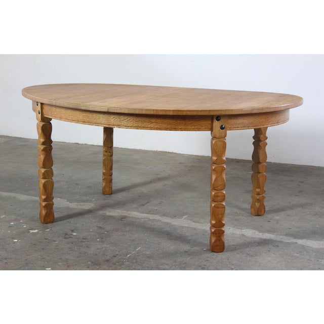 Vintage Danish Oval Oak Dining Room Table in the style of H. Kjærnulf, 1960s For Sale - Image 12 of 12