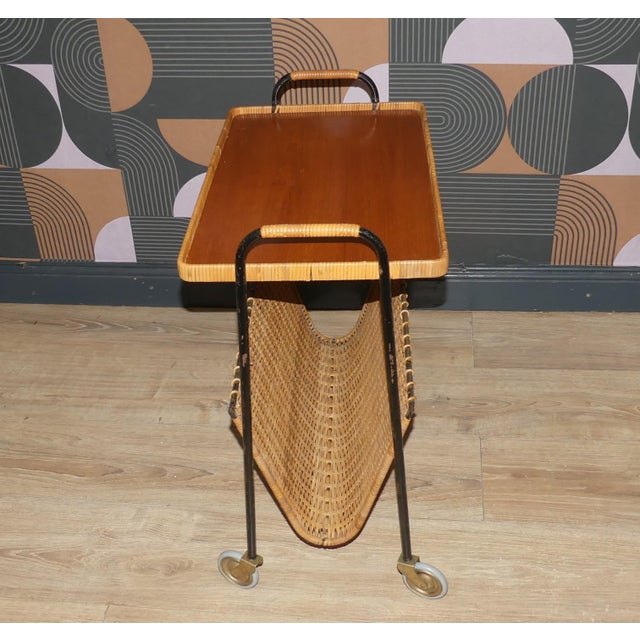 Small Mid-Century Modern Bar Cart with Magazine Rack, 1960s For Sale - Image 4 of 9