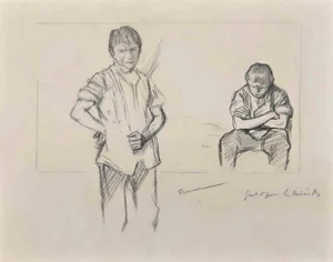 Pierre Georges Jeanniot, Figures, Pencil Drawing, Early 20th Century