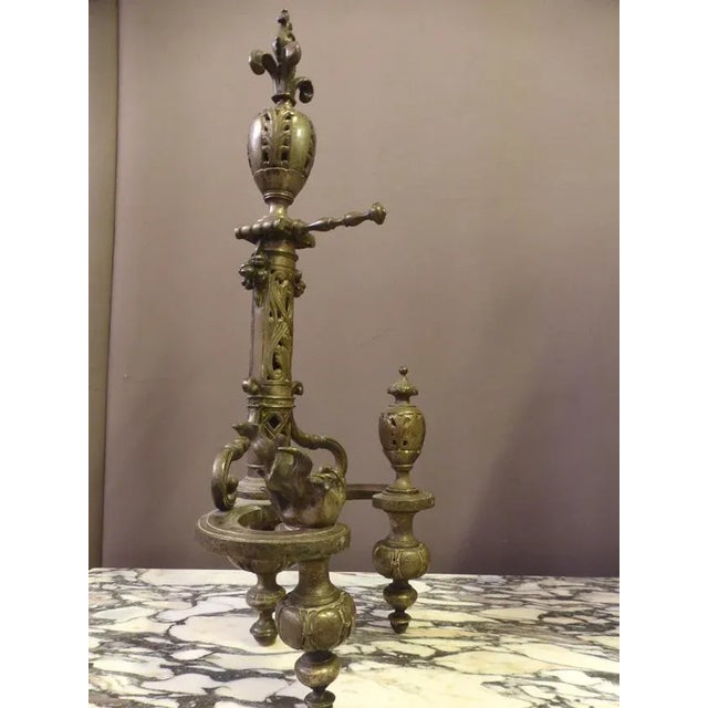 Silver Antique Bronze Silver Andirons, Set of 2 For Sale - Image 8 of 8