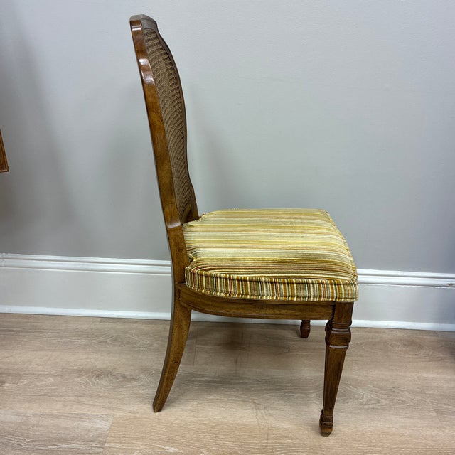 1980s 1980s Drexel Cane Back Dining Chairs Original Fabric For Sale - Image 5 of 7