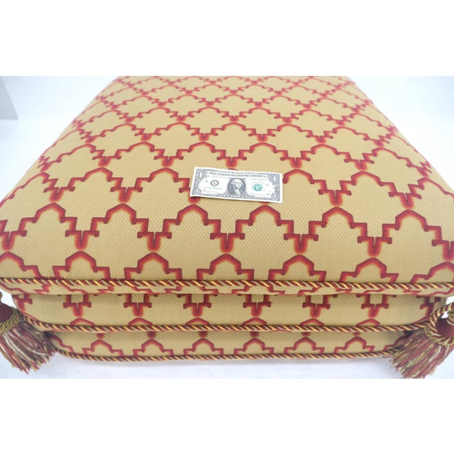 Fancy Sandwich Style Upholstered Pouf Ottoman Hassock Tassels Decorated MINT For Sale - Image 9 of 9