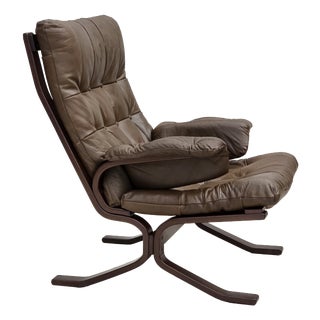 Scandinavian Armchair in Brown Leather, 1970s For Sale