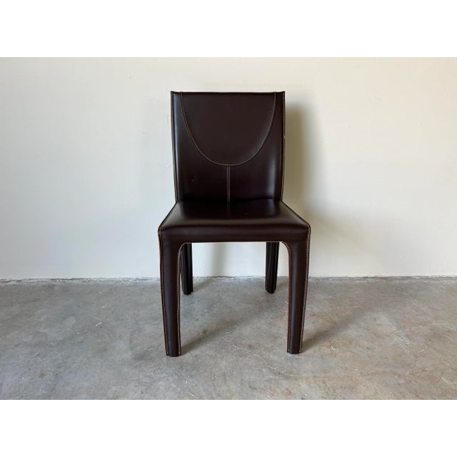 1980's Postmodern Italian Brown Leather Desk Chair by Arper For Sale - Image 11 of 11