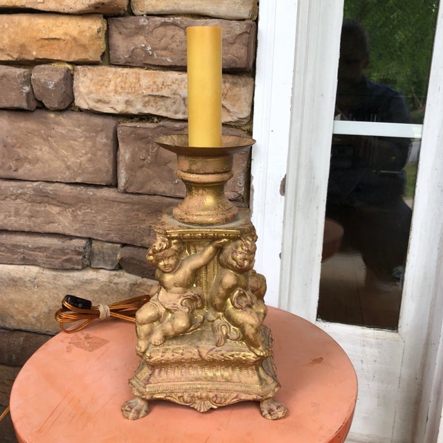 Brass 1970s Gilded Cherub Metal Table Lamp For Sale - Image 8 of 8
