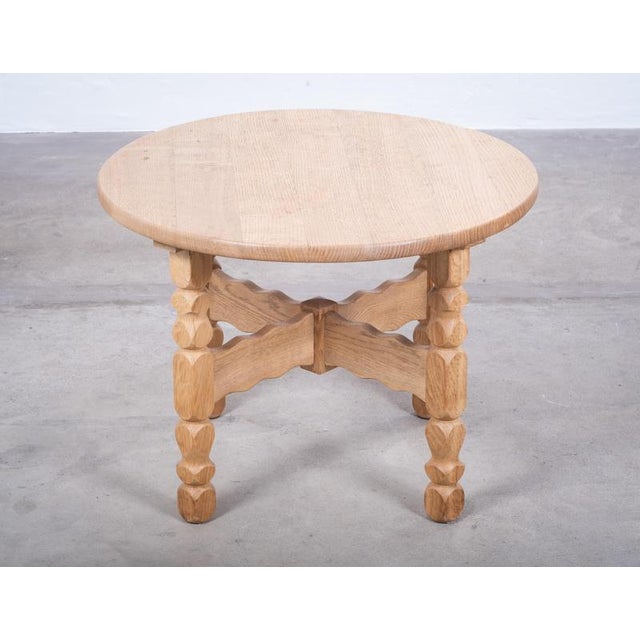 Brutalist Round Oak Coffee Table attributed to Henning Kjærnulf, Denmark, 1960s For Sale - Image 3 of 7