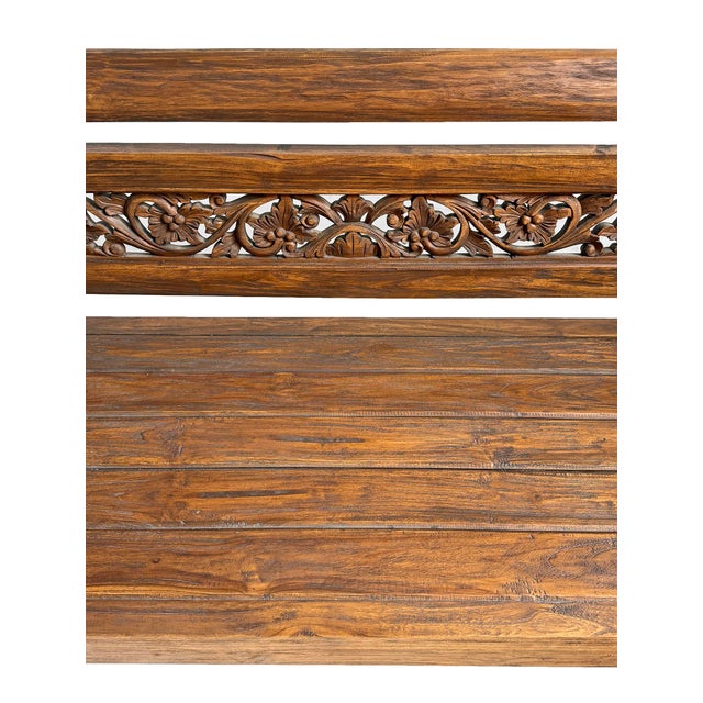 Vintage Balinese Carved Teak Boho Bench For Sale In Los Angeles - Image 6 of 6