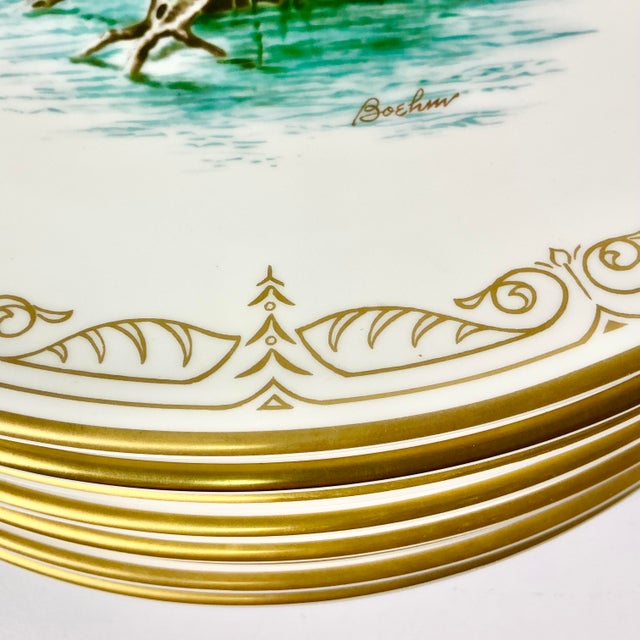 1980 Vintage Arts & Crafts English Bone China Water Fowl Birds Dinner Plates -Set of 8, Thanksgiving For Sale - Image 14 of 18