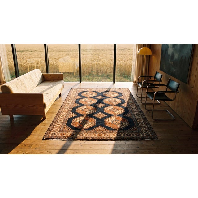 Wonderful Navy Blue Background With Vibrant Details Geometric Pattern Antique Persian Tribal Afshar Rug For Sale - Image 16 of 17