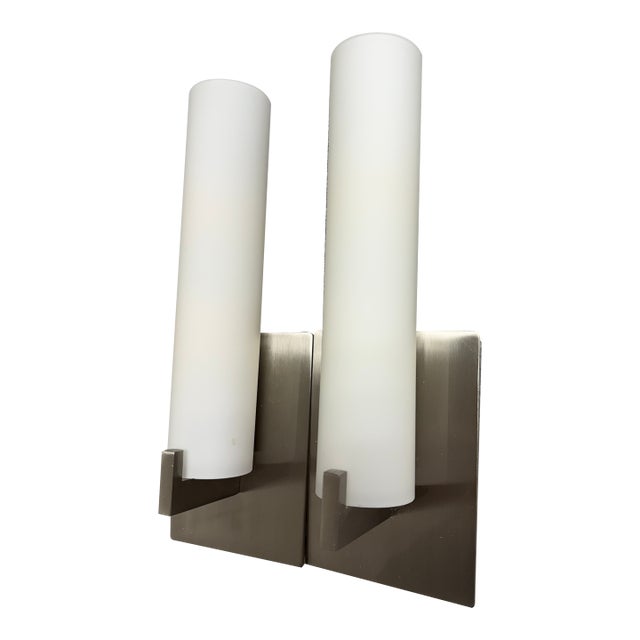 George Kovacs Opal Glass Tube Shade Wall Scones, Pair For Sale