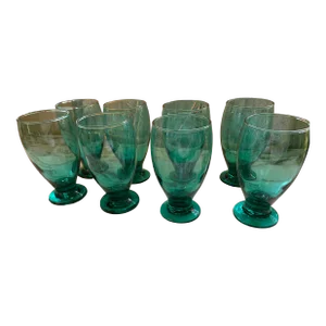 Teal Glass Water Goblets Set of 8