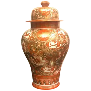 Late 19th Century Meiji Period Kutani Japanese Porcelain Temple Jar