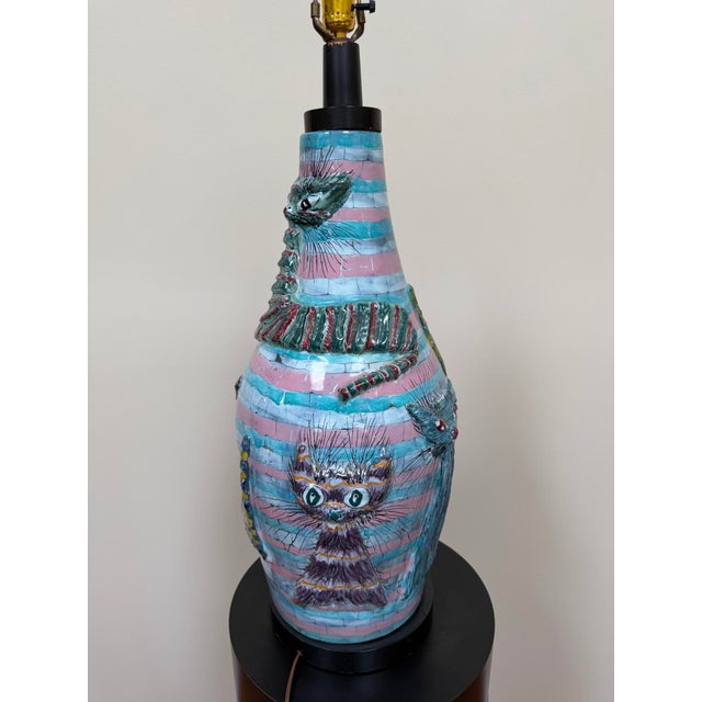 Modern 1960s Italian Large Ceramic Cat Lamp Attributed to San Polo Venice For Sale - Image 3 of 18