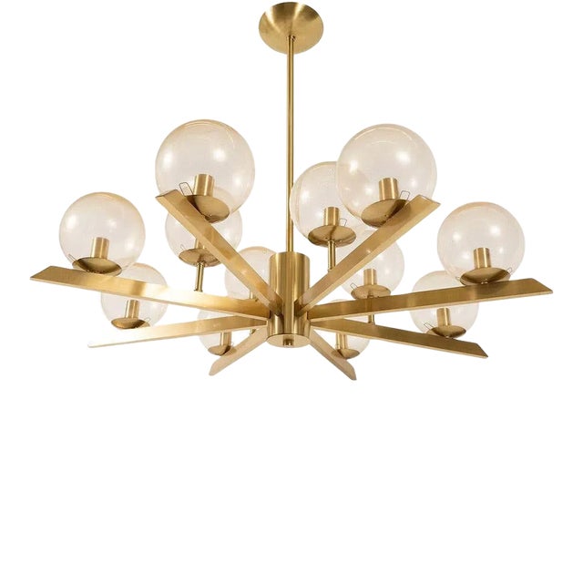 Early 21st Century Brass Sunburst Style Chandelier with Glass Globes For Sale