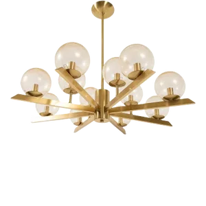 Early 21st Century Brass Sunburst Style Chandelier with Glass Globes