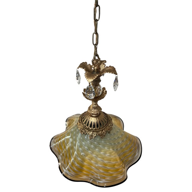 Antique Murano and LaChaussee Art Glass Shades Ormolu Metal Pendant Light For Sale - Image 16 of 18