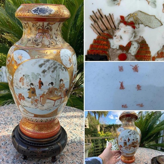A large and exceptionally decorative Japanese porcelain vase dating to the Meiji period, circa 1880, richly hand-painted...
