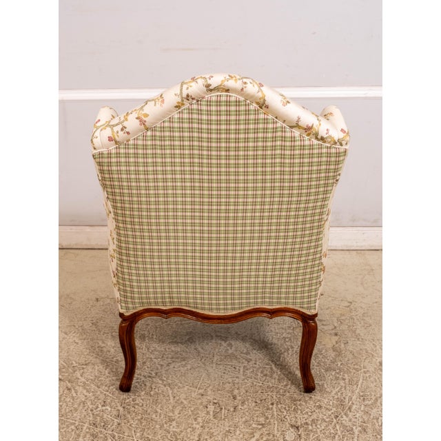 Pair Vintage French Louis XV Style Carved & Upholstered Bergere Chairs For Sale - Image 4 of 18