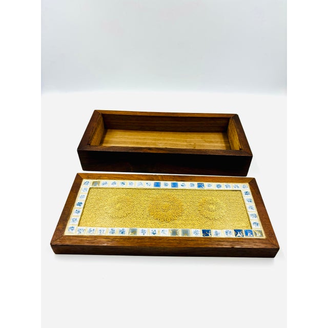 Mid 20th Century Mid 20th Century Georges Briard Regalia MCM Teak Wood Box W Mosaic Tile & Glass Inset Top For Sale - Image 5 of 12