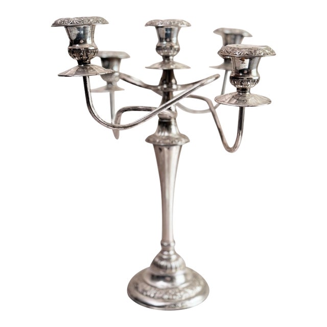 Vintage Silver Plated 5-Arm Candleabra, Art Nouveau For Sale
