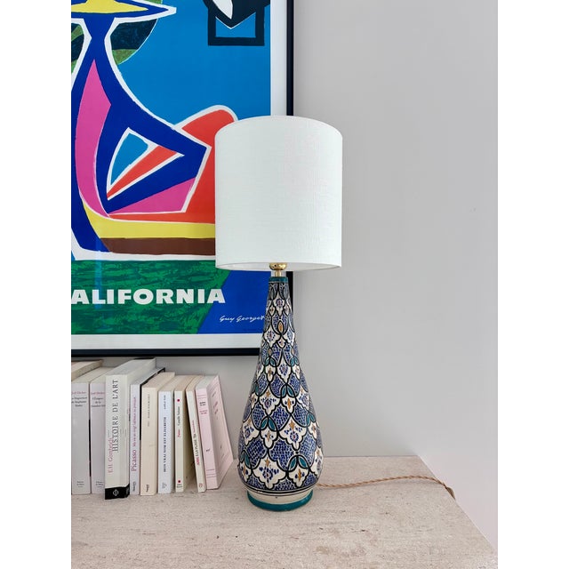 Large Moroccan lamp in glazed ceramic - 1970. European Plug (up to 250V).The wiring of this item may be original and might...