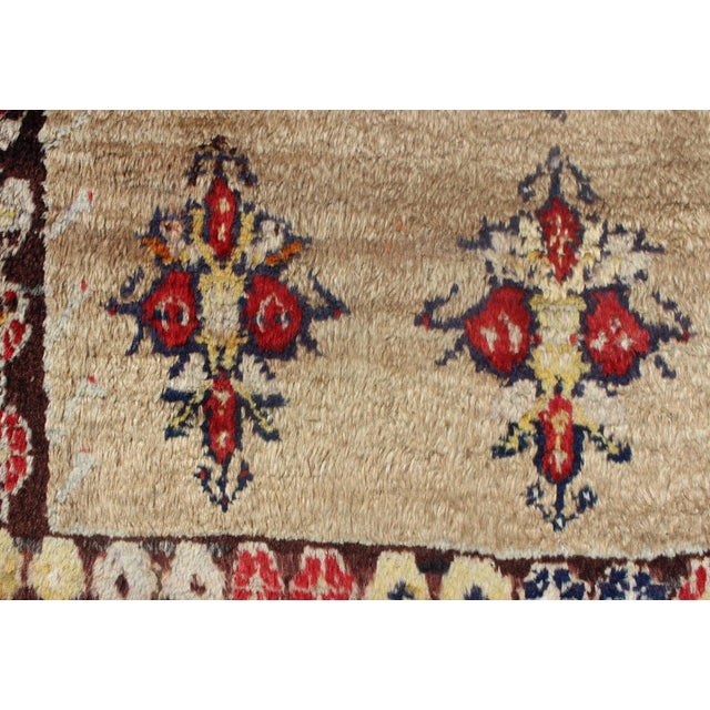 Early 20th Century Early 20th Century Angora Turkish Tulu Carpet With Colorful Floral Designs Set on Sand Field For Sale - Image 5 of 12