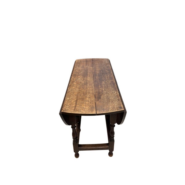 Antique English Oak Round Drop-Leaf Dining Table For Sale - Image 4 of 4