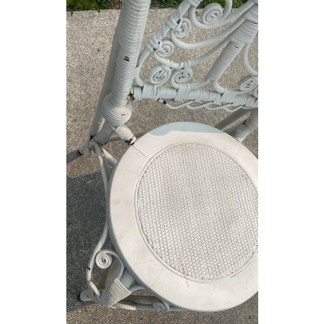 White Late 19th Century Victorian White Wicker Rattan Desk Side Vanity High Back Portrait Chair For Sale - Image 8 of 12