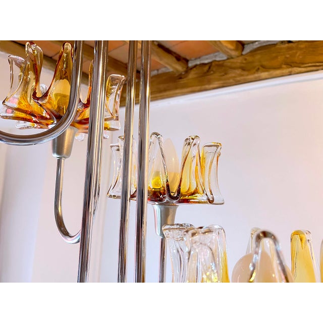 Chrome Waterfall Pendant Light, Murano Glass, Italy 1980s For Sale - Image 4 of 6