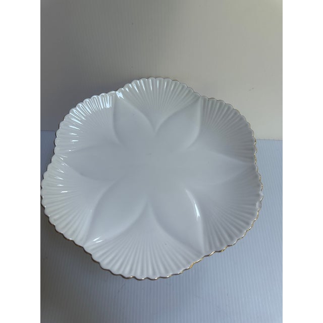 Vintage Shelley England Dainty Regency Pedestal Compote/Cake White With Gold Trim For Sale - Image 17 of 18