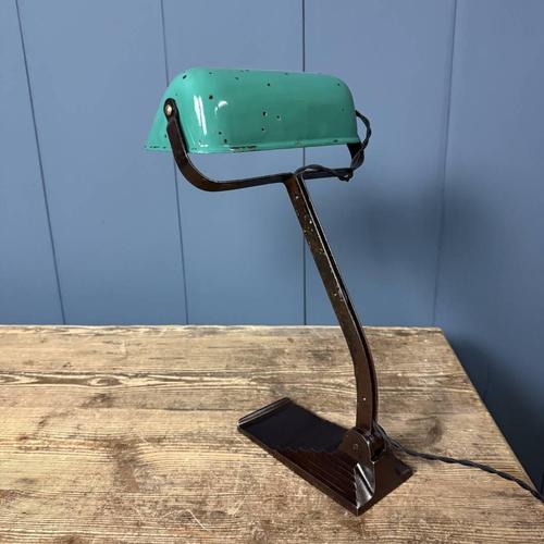 Turquoise Banker's Lamp withTurquoise Enamel Shade from Erpé, 1930s For Sale - Image 8 of 18