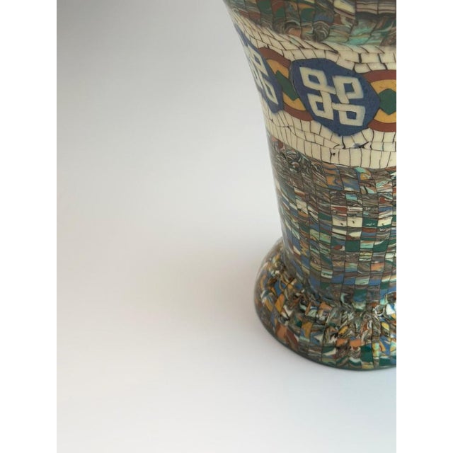 Gray Art Deco Neriage Mosaic Trumpet Vase by Jean Gerbino for Vallauris, 1930s For Sale - Image 8 of 11