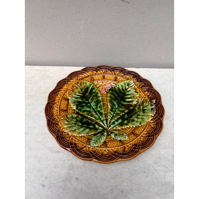 French Majolica chesnut leaf plate signed Villeroy & Boch, circa 1890.