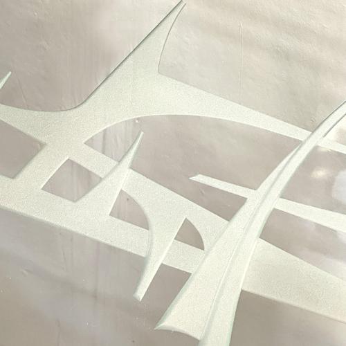 1960s Mid-Century Modern Console Table with Engraved Abstract Expressionist Glass Top, 1960s For Sale - Image 5 of 17