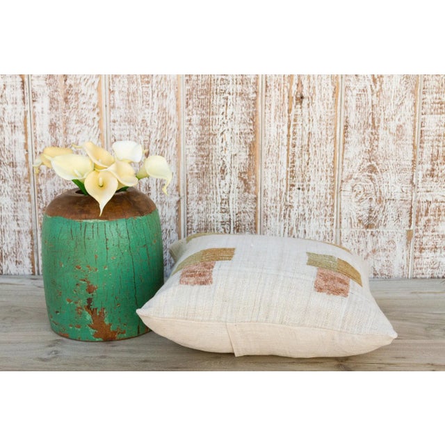 Vintage Akham Natural Embroidered Organic Silk Pillow For Sale In Los Angeles - Image 6 of 9