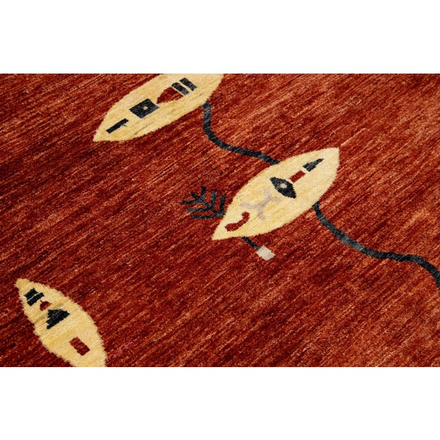 2010s 5 X 7 Modern Gabbeh Handmade Wool Rug in Burnt Orange For Sale - Image 5 of 8
