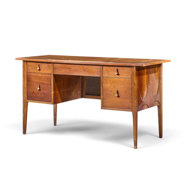 Mid-Century Modern Broyhill Brasilia Mid Century Walnut and Brass Desk For Sale - Image 3 of 11