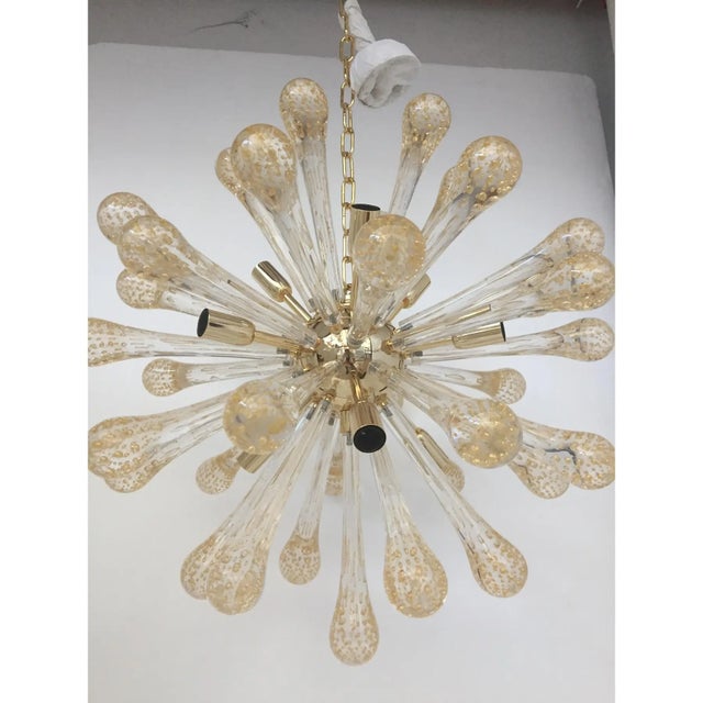 Impressive Murano Glass Sputnik Chandelier With Gold Air Drops Gold Metal Frame All murano glass big drops are in gold...