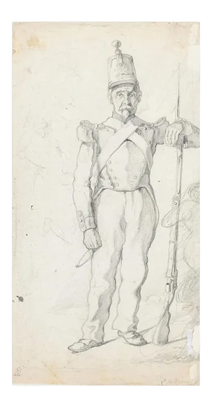 Soldier - Original Pencil Drawing by an Unknown French Artist - 19th Century 19th Century