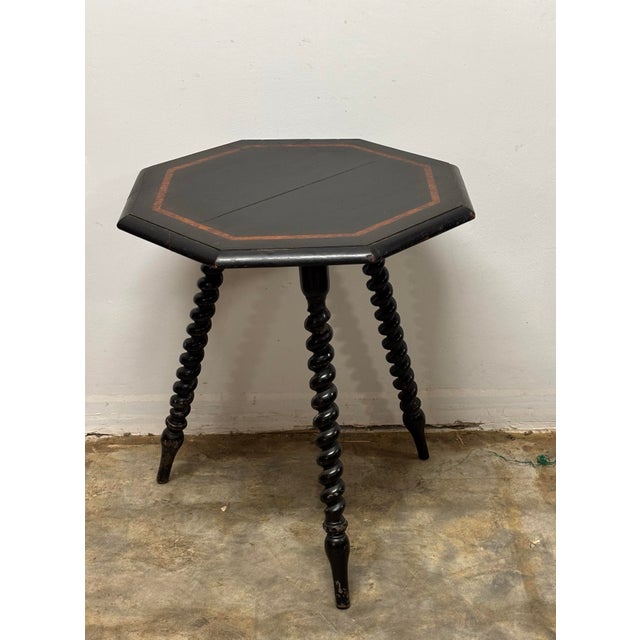 English Antique English Ebonized Tripod Table With Inlay Detail For Sale - Image 3 of 8
