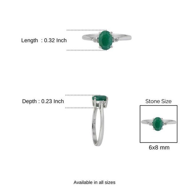Everyday Oval Emerald Gemstone and Diamond Ring in Sterling Silver, Size 6 For Sale - Image 10 of 12