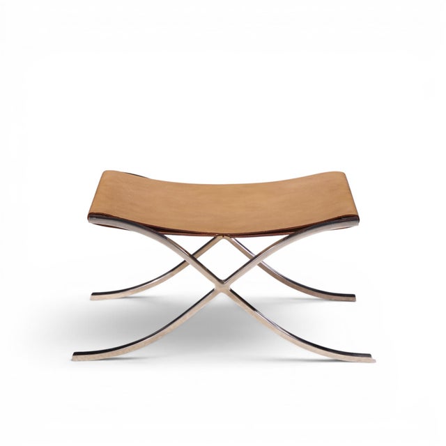 Knoll Mies Van Der Rohe for Knoll Mid Century Barcelona Stool With Cowhide Sling For Sale - Image 4 of 10