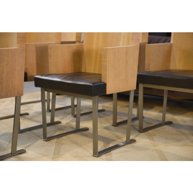 Armchairs in Oak and Leather, 1980s, Set of 6 For Sale - Image 10 of 15