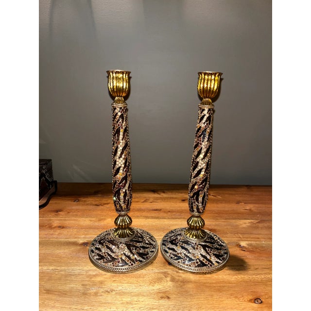Early 21st Century Jay Strongwater Tiger Collection Gold Candlestick Holders - A Pair For Sale - Image 4 of 8