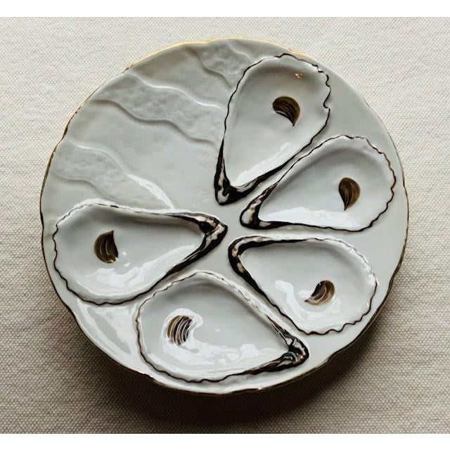 19th Century Exquisite 19th Century French Porcelain Oyster Plate - Hand-Painted With Gilt Trim For Sale - Image 5 of 11