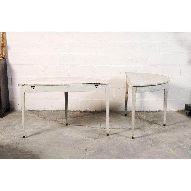 19th Century Pair of White Painted Demi-Lunes With Brass Feet, From France For Sale - Image 10 of 14
